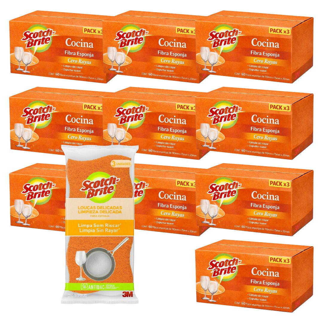 600 Esponja SCOTCH BRITE cero raya naranja 3u (10 Cajas Cerradas)