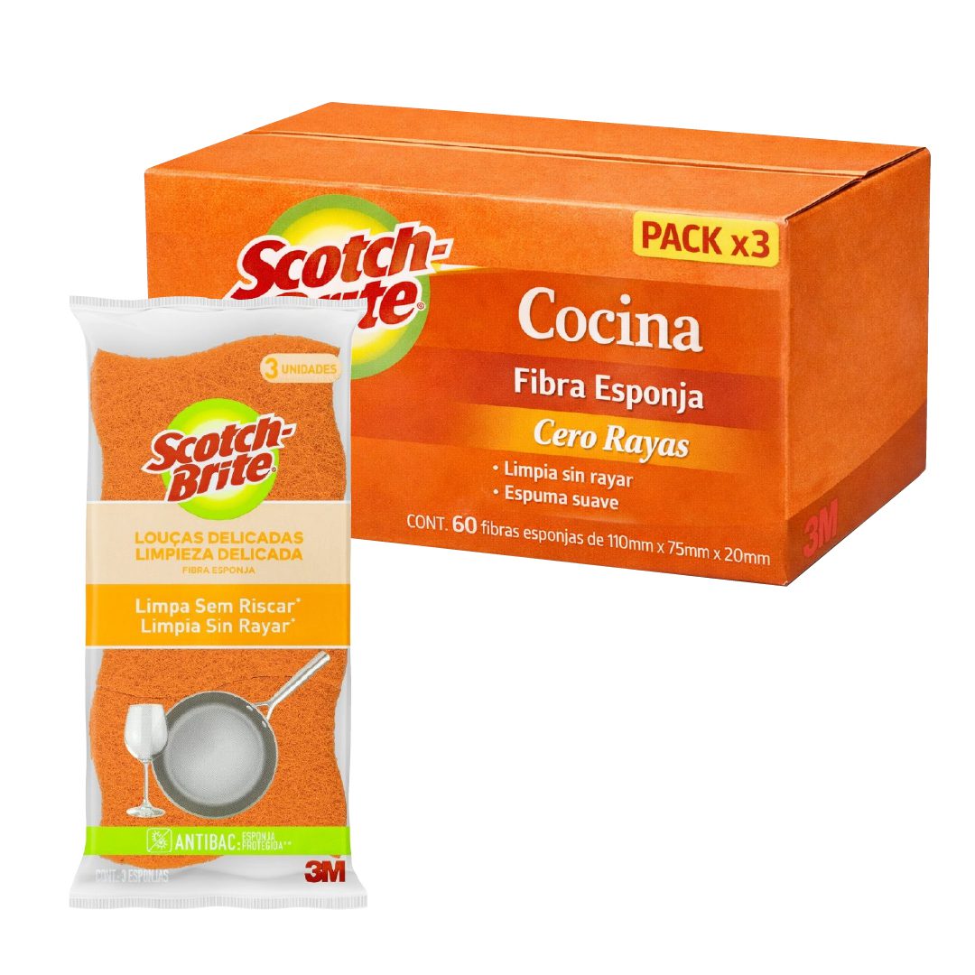 60 Esponja SCOTCH BRITE cero raya naranja 3u (Caja Cerrada)