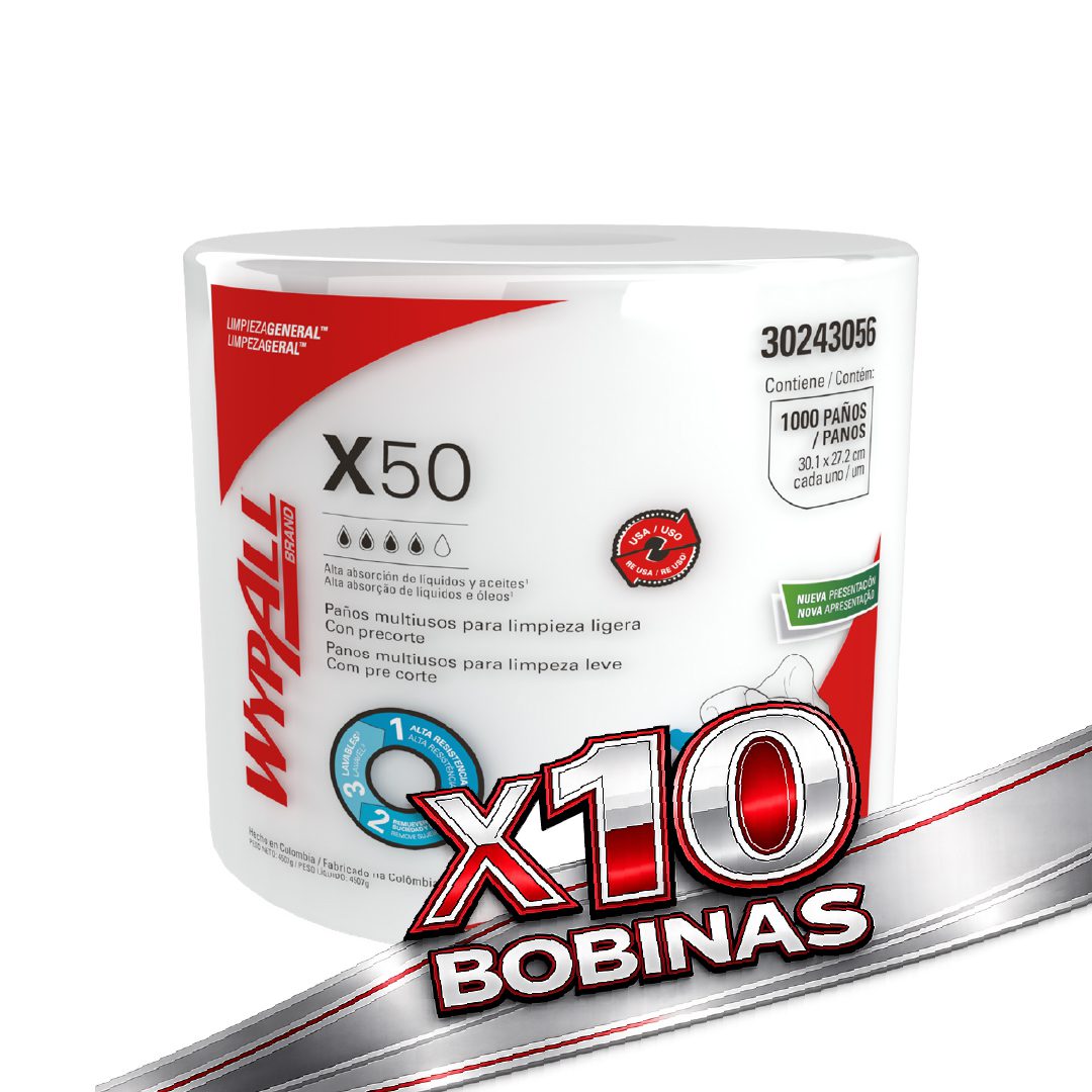 10 Wypall X50 Blanco Rollo Jumbo 1000P (10 Bobinas)