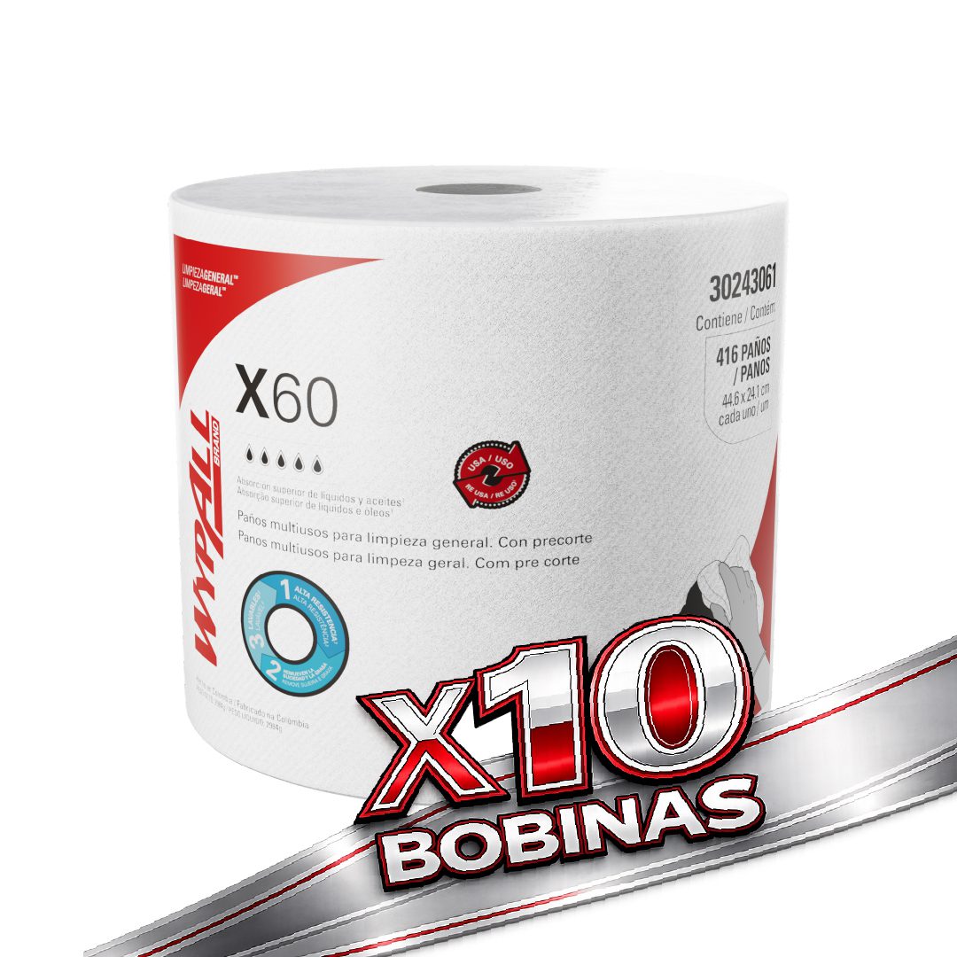 10 Wypall X60 Rollo Jumbo Blanco 890P (10 Bobinas)