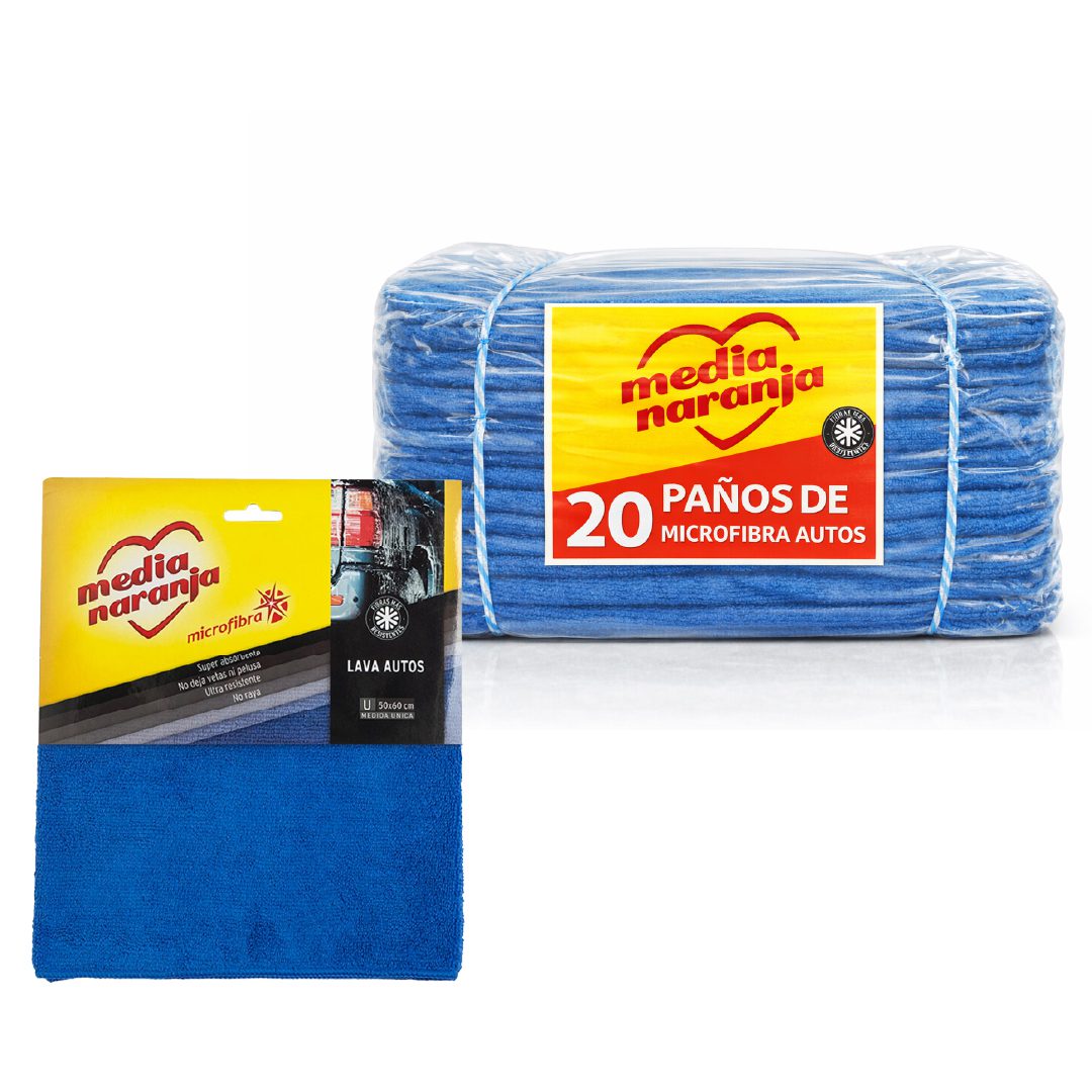 20 Paño Microfibra Autos Media Naranja (Bulto Cerrado)
