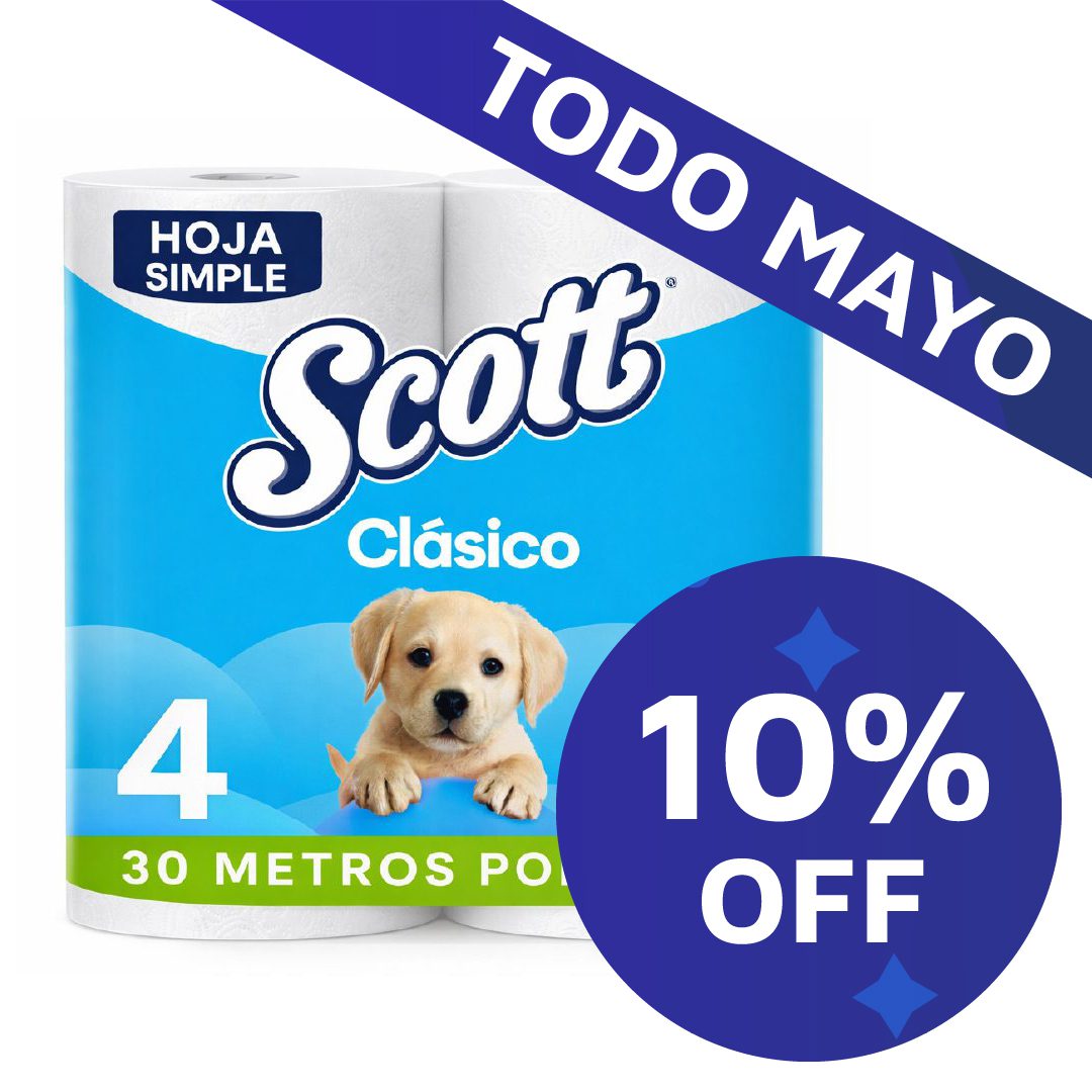 10%OFF Papel Higiénico Scott Simple Hoja 4x30m 120 paquetes