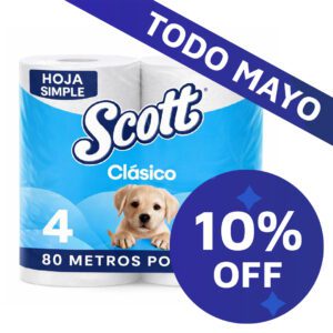 10%OFF Papel Higiénico Scott Simple Hoja 4x80m 120 paquetes