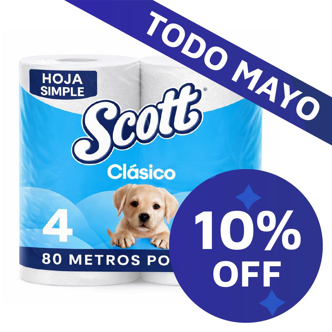 10%OFF Papel Higiénico Scott Simple Hoja 4x80m 120 paquetes